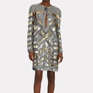 $3260 Dundas Silver Gold Sequin Cut-Out Mini Dress size 4 as is